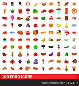 100 food icons set in cartoon style for any design vector illustration. 100 food icons set, cartoon style