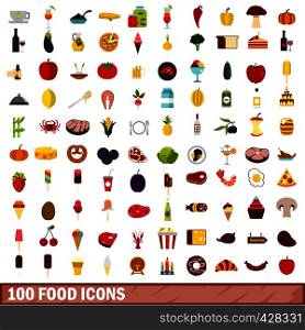 100 food icons set in flat style for any design vector illustration. 100 food icons set, flat style