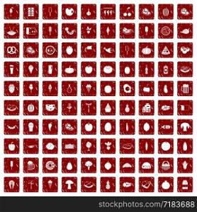 100 food icons set in grunge style red color isolated on white background vector illustration. 100 food icons set grunge red