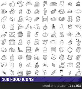100 food icons set in outline style for any design vector illustration. 100 food icons set, outline style
