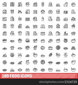 100 food icons set. Outline illustration of 100 food icons vector set isolated on white background. 100 food icons set, outline style