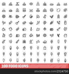 100 food icons set. Outline illustration of 100 food icons vector set isolated on white background. 100 food icons set, outline style