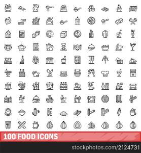 100 food icons set. Outline illustration of 100 food icons vector set isolated on white background. 100 food icons set, outline style
