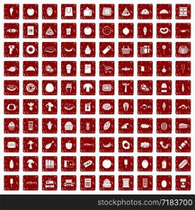 100 food shopping icons set in grunge style red color isolated on white background vector illustration. 100 food shopping icons set grunge red