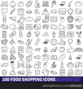 100 food shopping icons set in outline style for any design vector illustration. 100 food shopping icons set, outline style