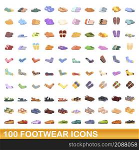 100 footwear icons set. Cartoon illustration of 100 footwear icons vector set isolated on white background. 100 footwear icons set, cartoon style