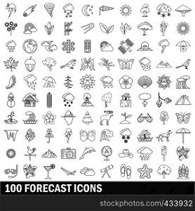 100 forecast icons set in outline style for any design vector illustration. 100 forecast icons set, outline style