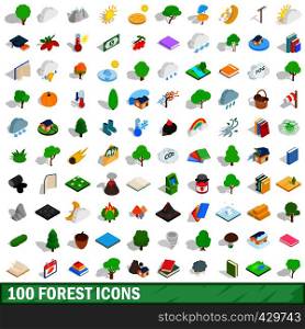 100 forest icons set in isometric 3d style for any design vector illustration. 100 forest icons set, isometric 3d style