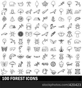 100 forest icons set in outline style for any design vector illustration. 100 forest icons set, outline style