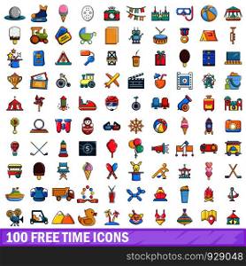 100 free time icons set in cartoon style for any design vector illustration. 100 free time icons set, cartoon style