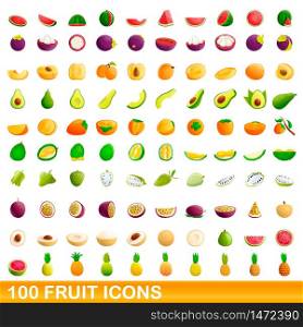 100 fruit icons set. Cartoon illustration of 100 fruit icons vector set isolated on white background. 100 fruit icons set, cartoon style