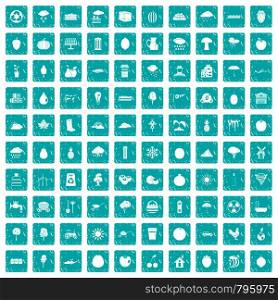 100 fruit icons set in grunge style blue color isolated on white background vector illustration. 100 fruit icons set grunge blue