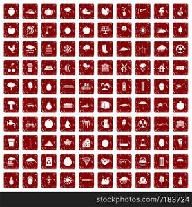 100 fruit icons set in grunge style red color isolated on white background vector illustration. 100 fruit icons set grunge red