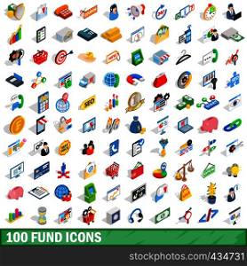 100 fund icons set in isometric 3d style for any design vector illustration. 100 fund icons set, isometric 3d style