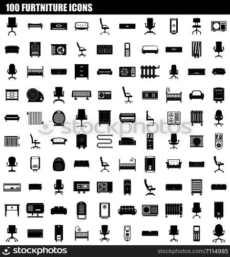 100 furniture icon set. Simple set of 100 furniture vector icons for web design isolated on white background. 100 furniture icon set, simple style