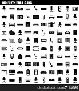 100 furniture icon set. Simple set of 100 furniture vector icons for web design isolated on white background. 100 furniture icon set, simple style