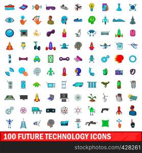100 future technology icons set in cartoon style for any design vector illustration. 100 future technology icons set, cartoon style