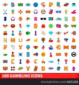 100 gambling icons set in cartoon style for any design vector illustration. 100 gambling icons set, cartoon style