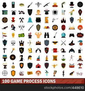 100 game process icons set in flat style for any design vector illustration. 100 game process icons set, flat style