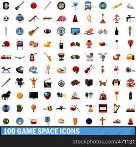 100 game space icons set in cartoon style for any design vector illustration. 100 game space icons set, cartoon style