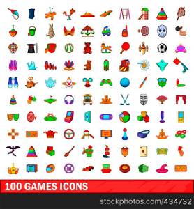 100 games icons set in cartoon style for any design vector illustration. 100 games icons set, cartoon style
