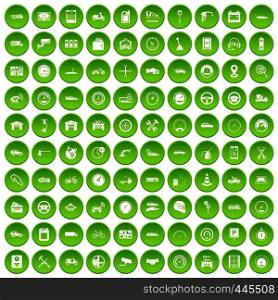 100 garage icons set green circle isolated on white background vector illustration. 100 garage icons set green circle