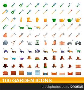 100 garden icons set. Cartoon garden of 100 garden icons vector set isolated on white background. 100 garden icons set, cartoon style