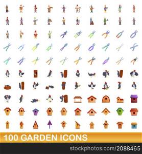 100 garden icons set. Cartoon illustration of 100 garden icons vector set isolated on white background. 100 garden icons set, cartoon style