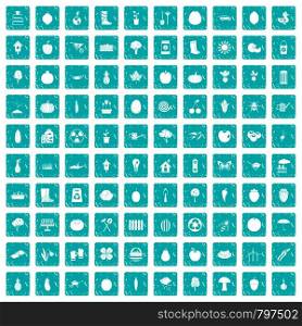 100 garden icons set in grunge style blue color isolated on white background vector illustration. 100 garden icons set grunge blue