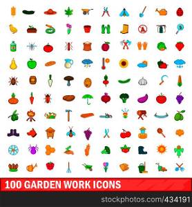 100 garden work icons set in cartoon style for any design vector illustration. 100 garden work icons set, cartoon style