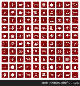 100 gardening icons set in grunge style red color isolated on white background vector illustration. 100 gardening icons set grunge red