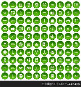 100 gas station icons set green circle isolated on white background vector illustration. 100 gas station icons set green circle