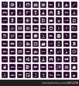 100 gas station icons set in grunge style purple color isolated on white background vector illustration. 100 gas station icons set grunge purple