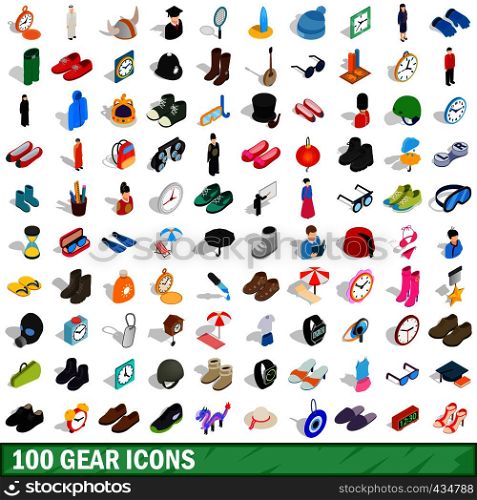 100 gear icons set in isometric 3d style for any design vector illustration. 100 gear icons set, isometric 3d style