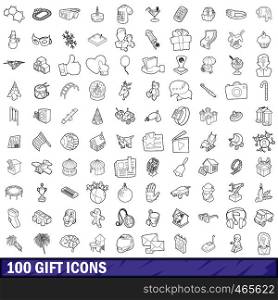 100 gift icons set in outline style for any design vector illustration. 100 gift icons set, outline style