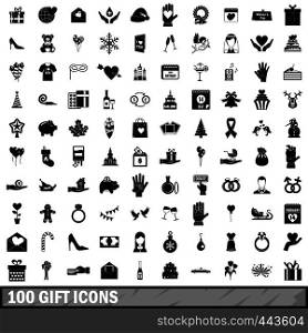 100 gift icons set in simple style for any design vector illustration. 100 gift icons set, simple style