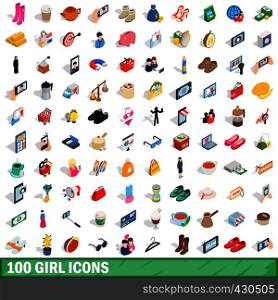 100 girl icons set in isometric 3d style for any design vector illustration. 100 girl icons set, isometric 3d style