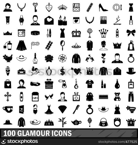 100 glamour icons set in simple style for any design vector illustration. 100 glamour icons set, simple style