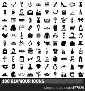 100 glamour icons set in simple style for any design vector illustration. 100 glamour icons set, simple style