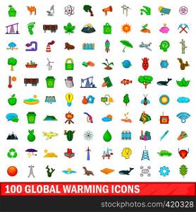 100 global warming icons set in cartoon style for any design vector illustration. 100 global warming icons set, cartoon style