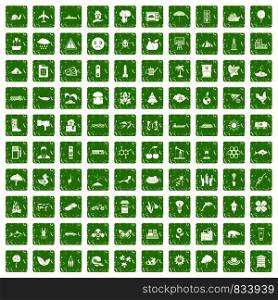 100 global warming icons set in grunge style green color isolated on white background vector illustration. 100 global warming icons set grunge green