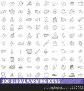 100 global warming icons set in outline style for any design vector illustration. 100 global warming icons set, outline style
