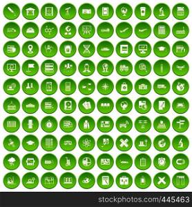 100 globe icons set green circle isolated on white background vector illustration. 100 globe icons set green circle