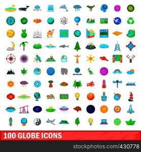 100 globe icons set in cartoon style for any design vector illustration. 100 globe icons set, cartoon style