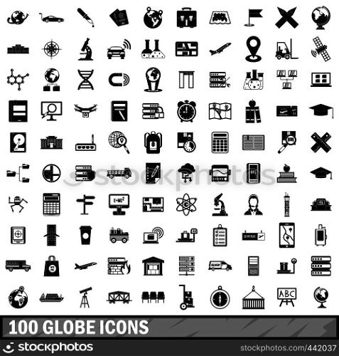 100 globe icons set in simple style for any design vector illustration. 100 globe icons set, simple style