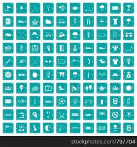 100 golf icons set in grunge style blue color isolated on white background vector illustration. 100 golf icons set grunge blue