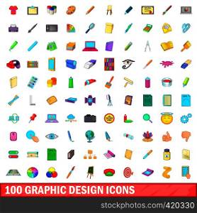 100 graphic design icons set in cartoon style for any design vector illustration. 100 graphic design icons set, cartoon style