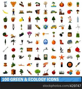 100 green ecology icons set in cartoon style for any design vector illustration. 100 green ecology icons set, cartoon style