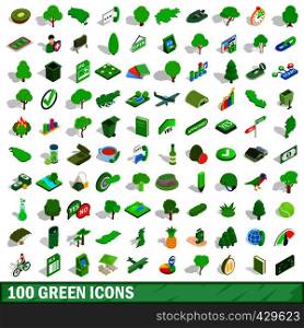 100 green icons set in isometric 3d style for any design vector illustration. 100 green icons set, isometric 3d style