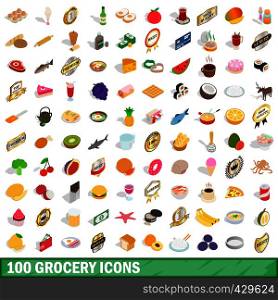 100 grocery icons set in isometric 3d style for any design vector illustration. 100 grocery icons set, isometric 3d style